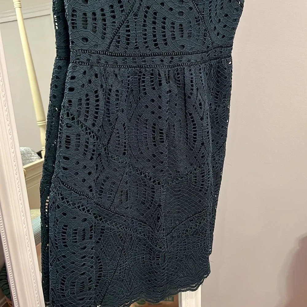 045 Ann Taylor Dark Green Lace Dress - Picture 3 of 9